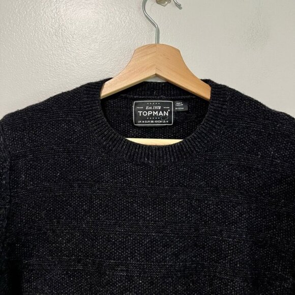Topman Men’s Black Textured Knit Crewneck Sweater - Size Medium - Picture 5 of 11
